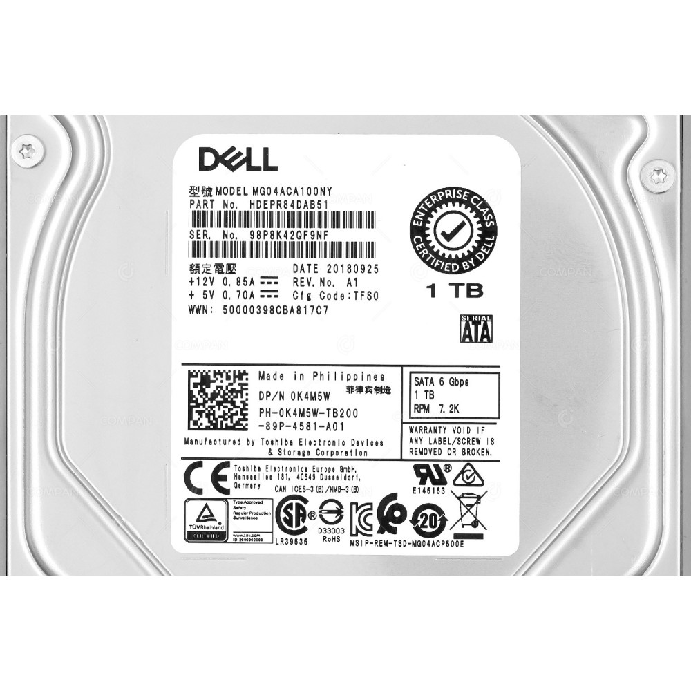 K4M5W DELL HDD 1TB 7.2K SATA 6G 3.5" LFF FOR DELL POWERDEGE G11-G13